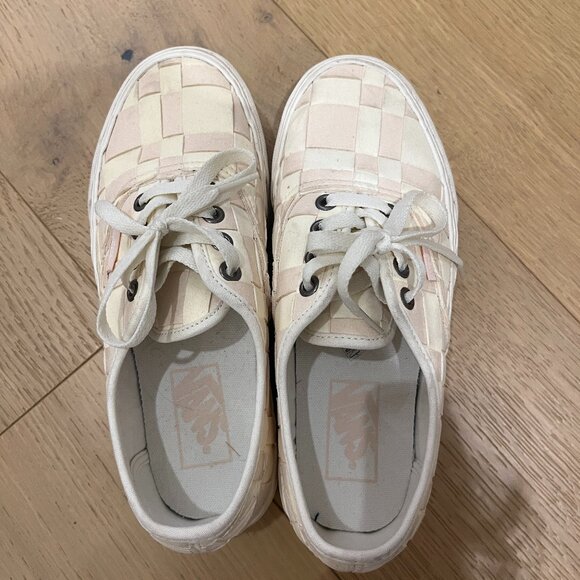 Vans Leather Pink/Off White Checkered Platform Shoes - Picture 3 of 4